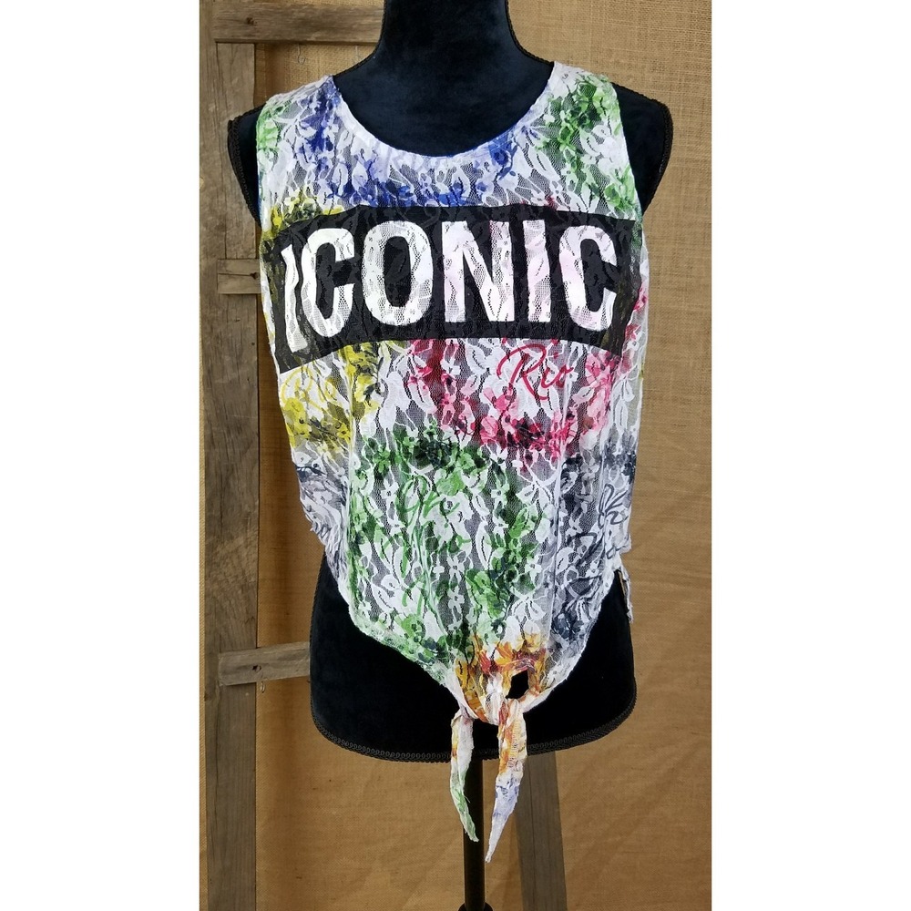 Y2k women S tank top lace Sheer tied front sleeveless shirt Italy vacation beach
